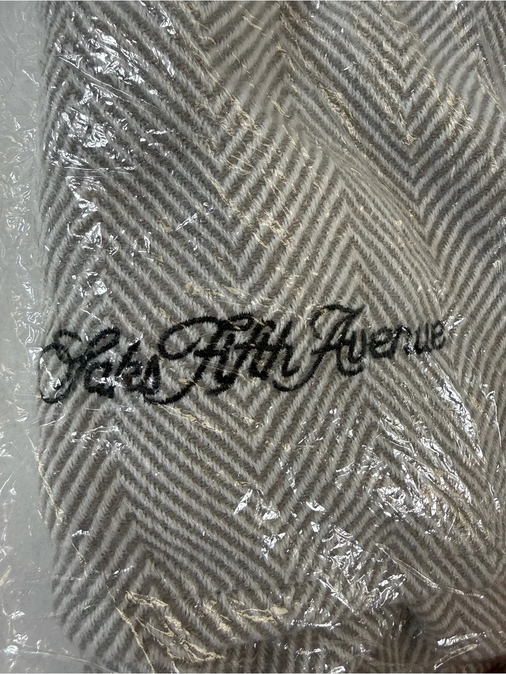 United Airlines Saks Fifth Avenue Light Gray Herringbone Throw Blanket